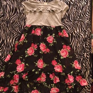 A flower dress with a gray top